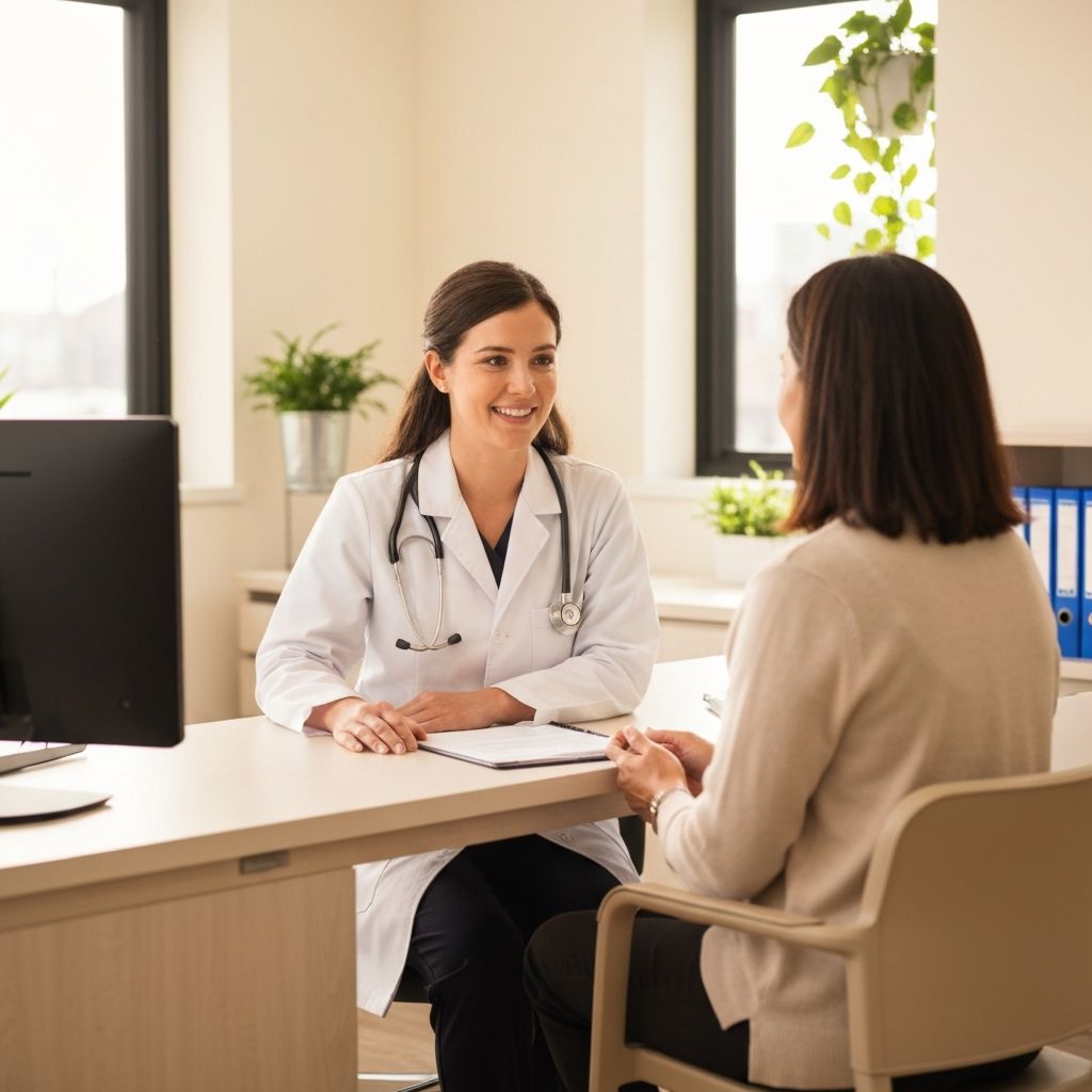 Physician conducting a weight management consultation with a patient in a modern clinical setting